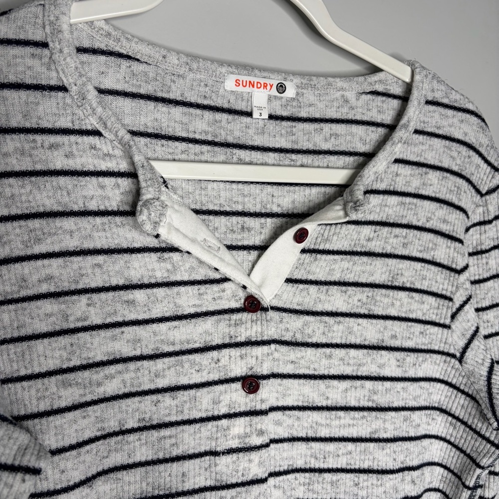 Sundry Striped Henley Sleep Top Long Sleeve Gray Black 3 - Picture 5 of 6